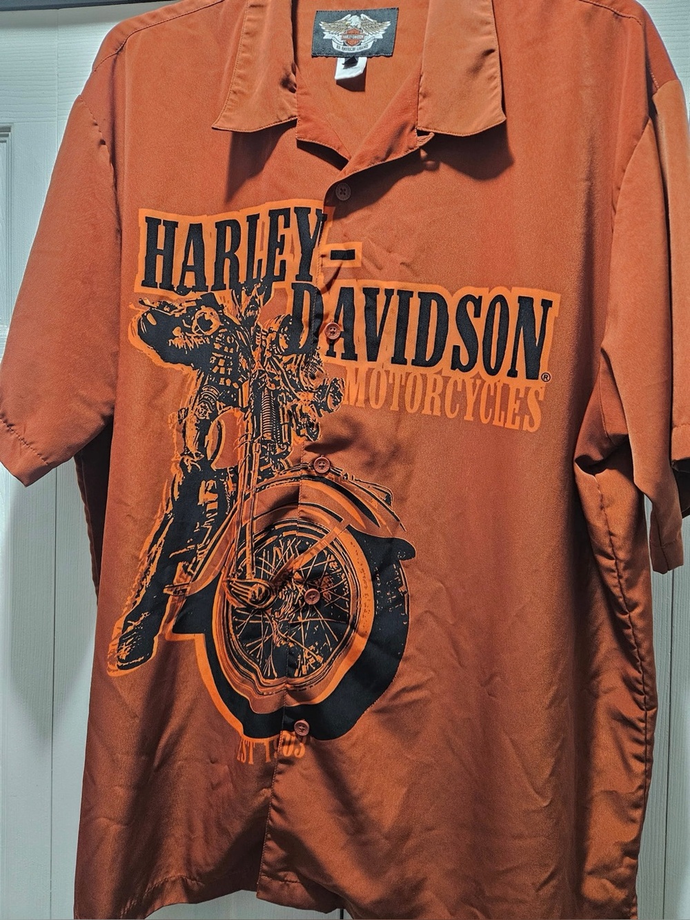 Harley-Davidson Orange and Black Graphic Button-Up Shirt